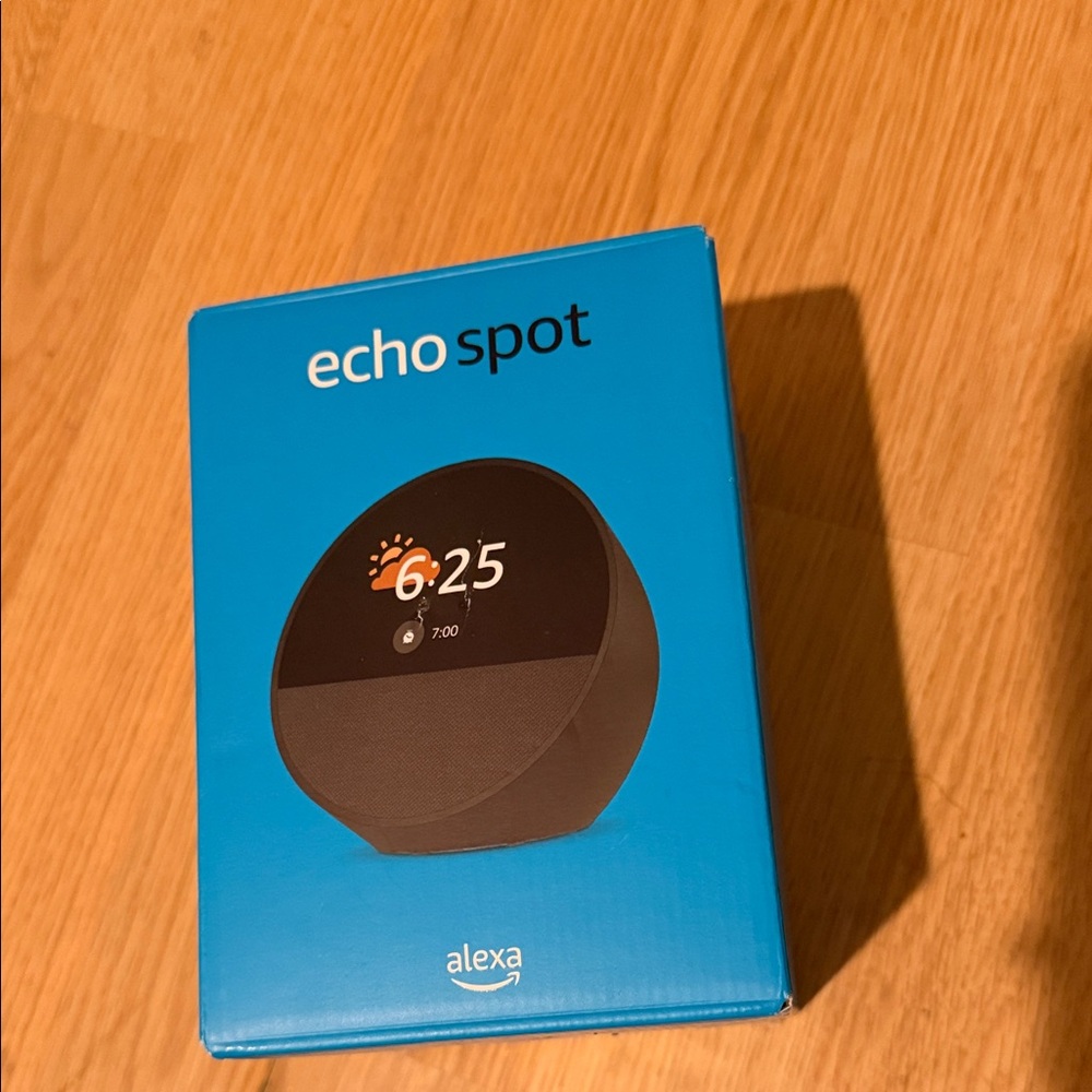 Echo Spot in Black with Blue Packaging